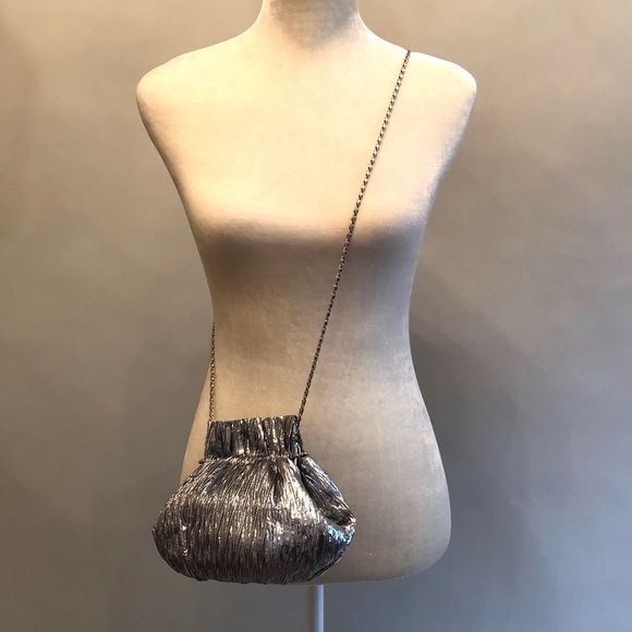 Silver Vintage Evening Bag w/Long Silver Chain - Picture 2 of 2